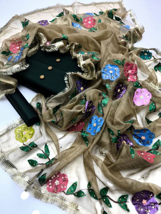 *Oil Paint Beautiful Handmade 3pc Dresses😍* ️ Shirt Kattan silk ...