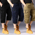 Summer pure cotton cropped shorts for men and young people, straight leg sports camouflage casual workwear shorts, loose and thi. 