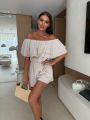 2025 Women's Solid Color Off-shoulder Ruffled Casual Waist Rompers.