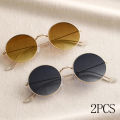 2 Pairs Per Set Small Round Sunglasses Women Cute Skinny Metal Eyewear Retro Vintage Narrow Cateye Sunglasses Set. 
