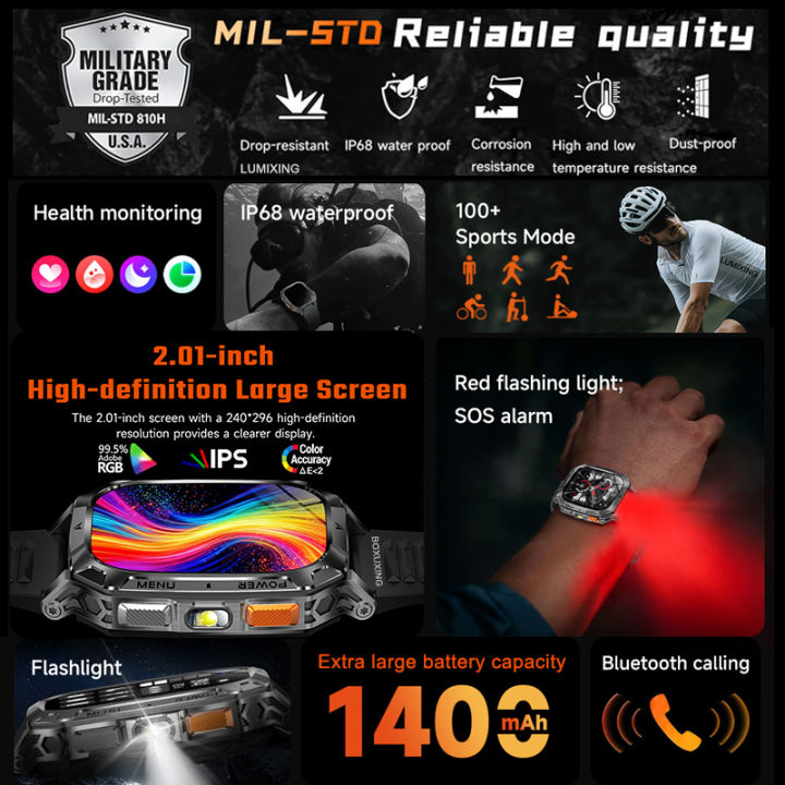 Robust%20%20Smartwatch%201400%20mAh%20Battery%20Fitness%20Tracking%20IP68%20Waterproof%20Tactical%20Sports%20Flashlight%20Men%20BT%20Call%20Smart%20Watch%20-%20Image%202