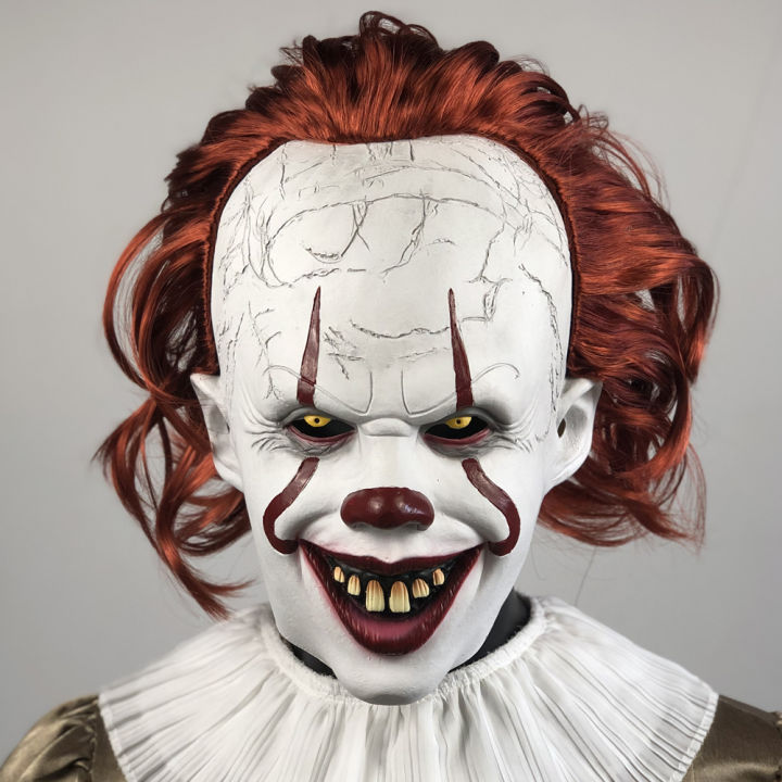 Creepy Pennywise Joker Mask Cosplay Horror Evil Demon Clown Killers Latex Helmet Halloween Carnival Party Costume Props s