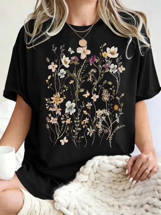Beautiful%20Flower%20Clusters%20Printing%20Woman%20T-Shirt%20Summer%20Oversized%20Short%20Sleeve%20O-Neck%20Cotton%20T%20Shirts%20Y2K%20Women%20Sports%20Tops%20-%20Image%203
