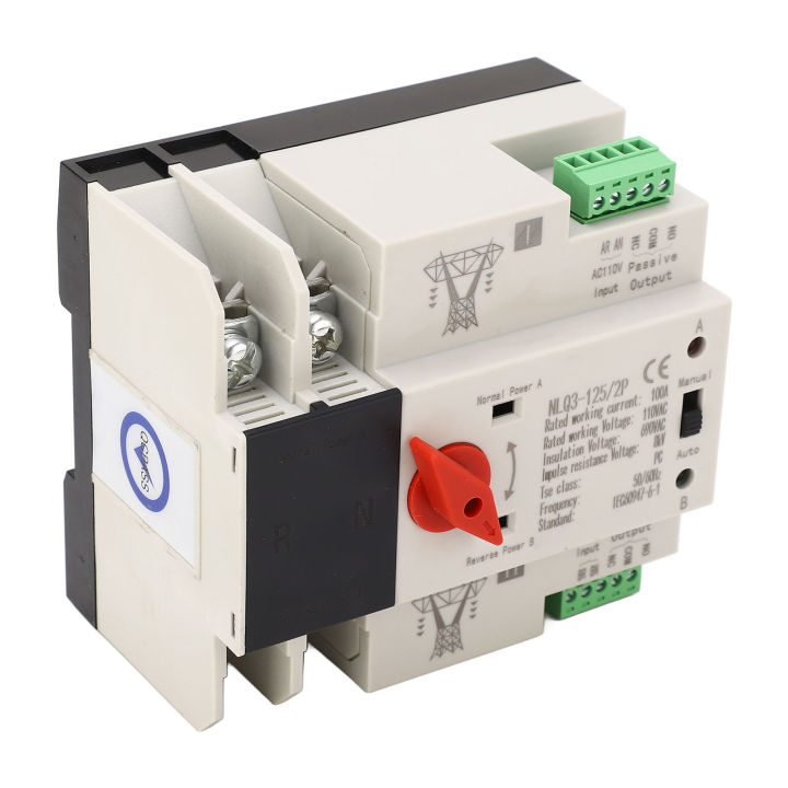 AC110V 100A Dual Power Automatic Transfer Switch 35mm Rail Mounting 2P ...