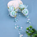 Chinese retro bridal headpiece 1 pair of pink floral tassel hair clips Wedding party performance headband Hair accessories. 