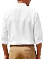 Minimalist Men's White Linen Button-Down Shirt, Stand Collar, Modern Office & Weekend Essential.