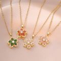 Light Luxury Shiny Zircon Rotatable Flower Pendant Necklace For Women Stainless Steel Romantic Spin Floral Plant Choker Jewelry. 
