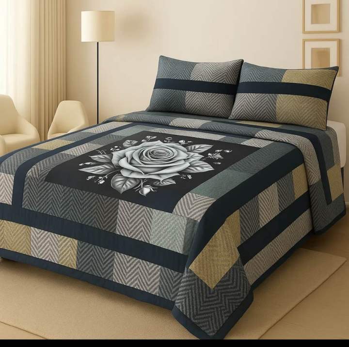 Embroidered Patch Work King Size BedSheet - High Quality - Cotton Satin Double Bedsheet Embroided - Galaxy Bedding