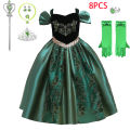 Girls Ice Green Frozen Anna Party Princess Gown Kids Embroidery Cosplay Dress Young Girl Fluffy Evening Clothes Children Costume. 