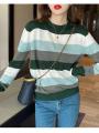 Autumn Winter Women Sweaters Long Sleeve Knitted O Neck Striped Pullover Sweater Femme Basic Solid Jersey Tops Fashion Clothes. 