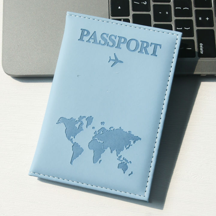 Travel Passport Cover Protective Case Simple Couple Passport Holder PU Airplane Map Travel Passport Cover Document Bag