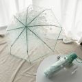 Korean Umbrella Folding Cute Korean Mini Fresh Simple Sen Series Trifold Japanese Cherry Blossom Transparent Umbrella. 
