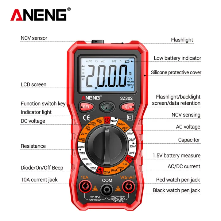 ANENG%20SZ302%20Digital%20Multimeter%20AC/DC%20Votage%20Current%20Automatic%20Tester%20NCV%20Detector%20Resistance%20Ohm%20Ammeter%20Capacitance%20Meter%20-%20Image%202