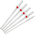 4Pcs Reusable Straws Glass Straws Heart Design with 1 Cleaning Brush for Smoothies Milkshakes Juices ,Valentine's Day . 