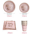Rose Gold Party Disposable Tableware Set Light Powder Paper Plates Cups Straws Kids Birthday Party Decorations Babyshower Girl.