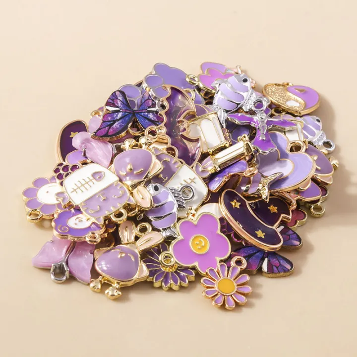 10pcs%20Mixed%20Cute%20Enamel%20Purple%20Charms%20Daisy%20Flower%20Heart%20Butterfly%20Animal%20Pendant%20for%20Earring%20Necklace%20Diy%20Jewelry%20Accessory%20-%20Image%205