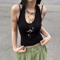 Top Women Y2k Devil's Eyes Retro Print Hanging Neck Vest 90s Vintage Clothes Summer Korean Fashion Slim And Slimming Short Top. 