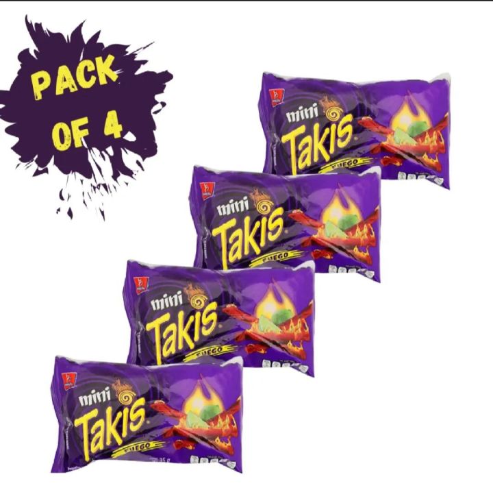 Takis Mini 35 grams Pack of 4 | Mini Takis | Chips and Crips | Hot Chili Pepper & Lime Tortilla Chips | Imported Spicy Chips
