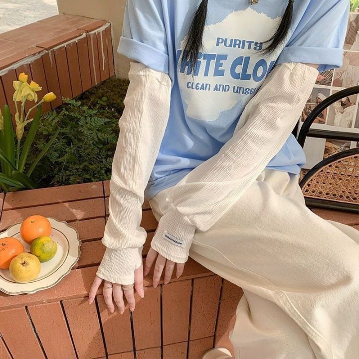 Wrinkle%20Ice%20Silk%20Arm%20Sleeves%20for%20Women%20Loose%20Fit%20Casual%20Outings%20Oversized%20Korean%20Style%20Driving%20Breathable%20Cooling%20Sun%20Sleeves%20-%20Image%202