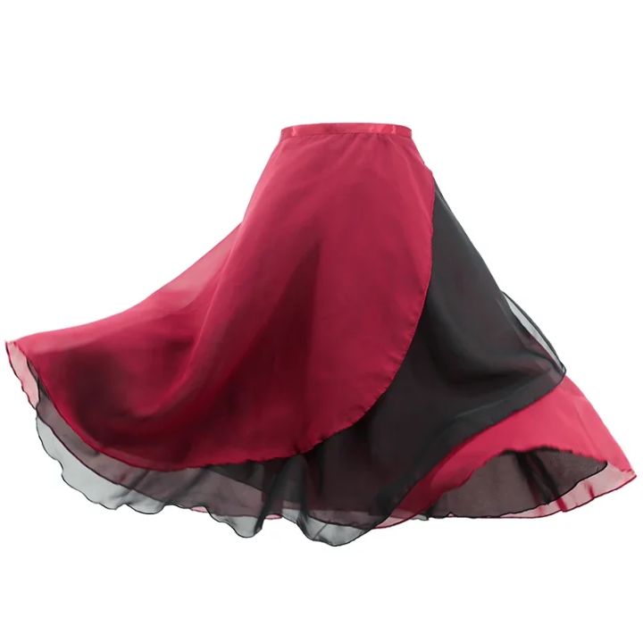 Women Ballet  Skirts Dance Wrap Skirt Chiffon Ballet Long Skirt 2 Layers Dance Skirts Adults Classical Dancewear