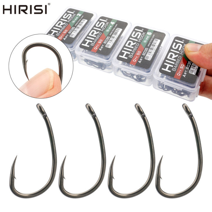 Hirisi 50/100Pcs High Carbon Stainless Steel PTFE Coated Fish Hook Micro Barbed Fish Hook Spliceable Box Fishing Tool 8035