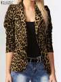 ZANZEA Oversized Button Up Outwears Women OL Blazer Fashion Ladies Office Suits 2025 Spring Summer Female Leopard Lapel Coats. 