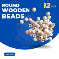 12 mm Cream/Off White Color Round Wooden Beads with 4-5 mm Hole for Craft Jewelry Making 50/100/200 pcs per packet. 