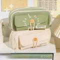 Cute And Convenient Canvas Pencil Case Large Opening Capacity for Student Supplies Cosmetics Travel Handbag 1pc. 