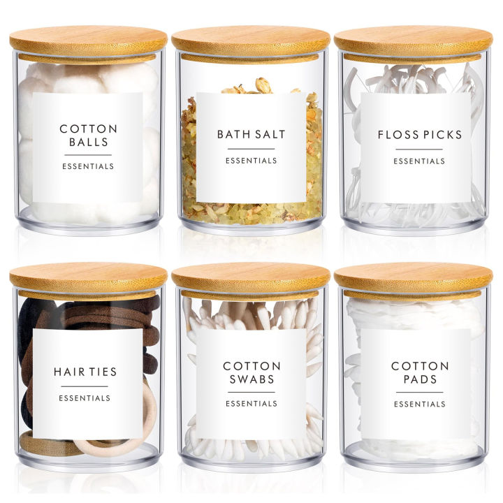 4Pcs/6Pcs Cotton Pad Holder Bathroom Container 10 oz Cotton Ball Swabs Dispenser, Clear Plastic Apothecary Jar Organizer