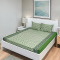King Size Premium Bed Sheet 88" x 98" with 2 Pillow Covers | Green and White Square Print.