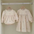 Family Sister Matching Dress Outfit Baby Girls Clothes Sisters Dress Embroidered Hollow Girl Dress Baby Romper Princess Dresses. 