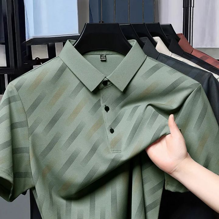 2025 New Men's Business Casual Short Sleeved Printed Polo Shirt Fashionable Breathable Comfortable and Versatile Top