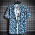 Hawaiian beach shirts Men's short-sleeved casual shirts Seaside vacation quick-drying clothes Loose floral tops. 