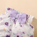 0-18Months Baby Girl Clothes Set Purple Short Sleeve Romper + Flowers Shorts with Headband Toddler Girl Summer 3PCS Outfit. 