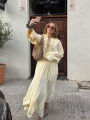 HH Women Yellow 2 Piece Set Elegant Ruffled Lace-up Shirts High Waist Pleated Midi Skirt Summer Lady High Street Outfits. 