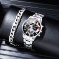 2pcs Luxury Mens Silver Quartz Watch With Stainless Steel Bracelet Men Fashion Business Casual Watch Luminous Clock. 