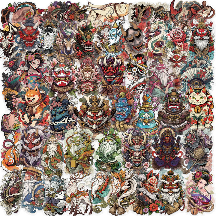 50pcs%20Transparent%20Japanese%20Tattoo%20Art%20Stickers%20-%20Waterproof%20PET%20Decals%20for%20Scrapbooking,%20Guitar%20&%20Laptop%20Decoration%20-%20Image%202