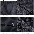 Hi-Tie Black Men Vest Paisley Jacquard Necktie Hankerchief Cufflinks Sets Male Sleeveless V-Neck Waistcoat Business Formal.