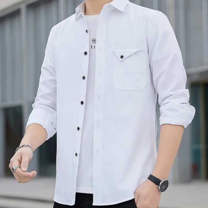 Four Seasons New Men's Shirt General Youth Business Men Long Sleeve Classic Style Oxford Spinning Gentleman Clothes