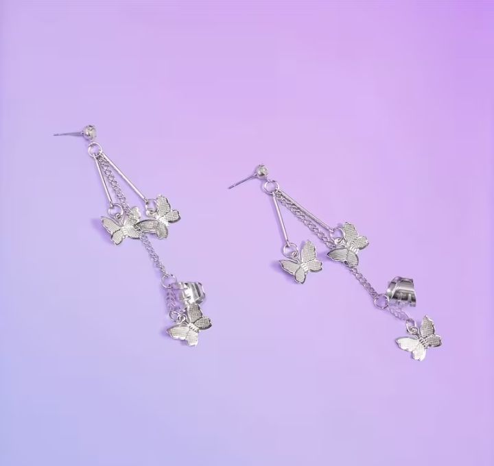 Pair%20of%20(2%20Pcs)%20Silver%20plated%20Long%20Chain%20Butterfly%20Design%20Ear%20Cuffs%20Earrings%20for%20Women%20and%20Girls%20-%20Image%207
