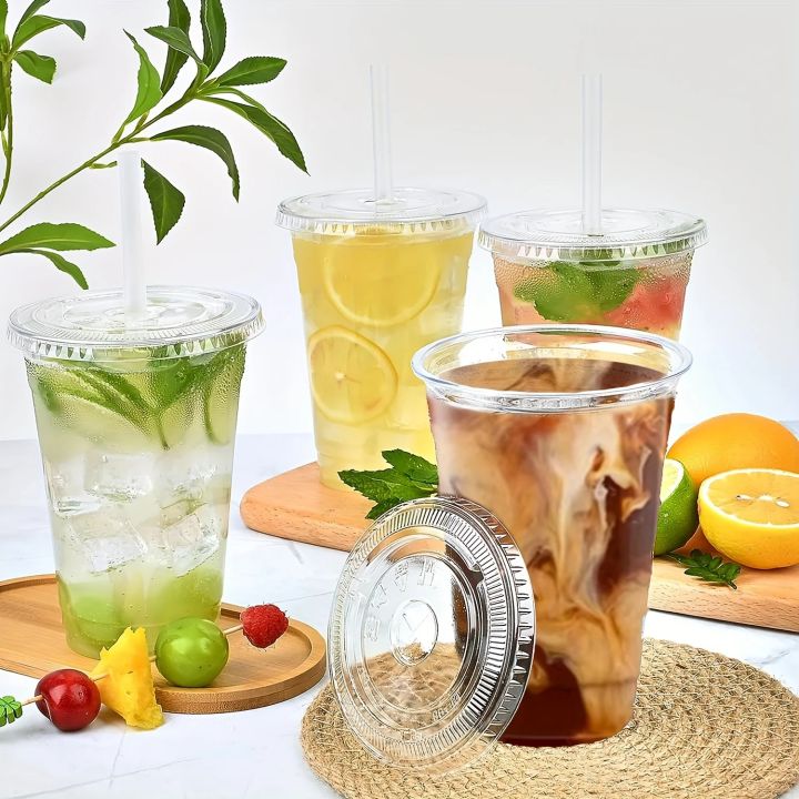 50pcs/Set%2012/16OZ%20Plastic%20Cups%20With%20Lids%20Disposable%20Cups%20For%20Iced%20Coffee%20Smoothie%20Milkshake%20Cold%20Drinks%20Birthday%20Party%20Supplies%20-%20Image%203