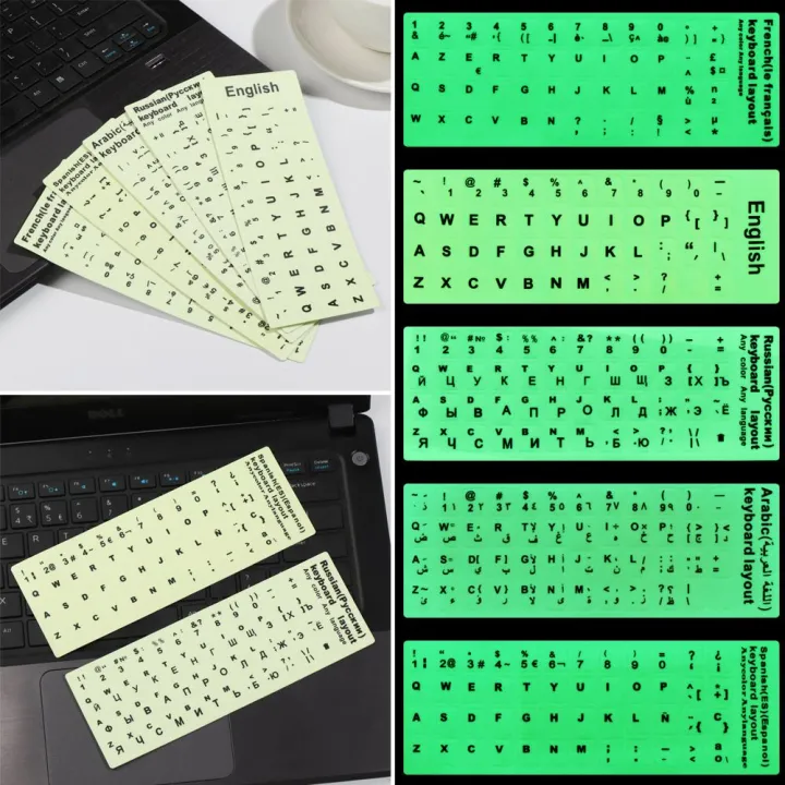 Luminous%20Keyboard%20Stickers%20Spanish/English/Russian/Arabic/French%20Language%20Letter%20Protective%20Film%20Alphabet%20Button%20Layout%20-%20Image%202