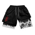 Berserk Print 2 in 1 Running Shorts for Men Gym Workout Fitness Athletic Shorts with Pockets Summer Activewear Quick Dry Stretch.