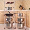 5 Tier Pan Rack Stainless Steel Pan Pot Organiser Rack Adjustable Multi-Layer Rack Saucepan Stand Pans Lid Storage Shelf Cookware Organizer Holder Standing Storage Cabinet Thicken Steel Tube. 