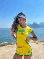 Summer T-shirt Women Brazil Letter Aesthetic Crop Tops Casual Short Sleeve O-neck Tee Streetwear Football Jersey Y2k Clothes. 