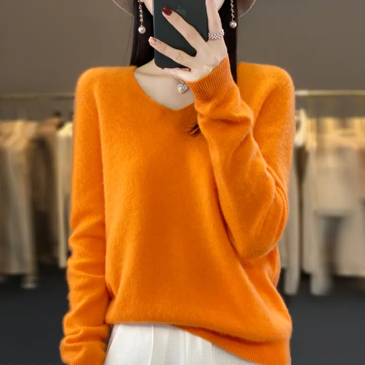 2024%20100%25%20Merino%20Pure%20Wool%20V-neck%20Autumn%20And%20Winter%20Pullover%20Sweater%20New%20Cashmere%20Sweater%20Women's%20Casual%20Knitted%20Top%20DMR201%20-%20Image%204