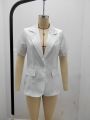 Summer women's temperament, fashionable and loose fitting small suit, European and American solid color suit collar, short sleev.