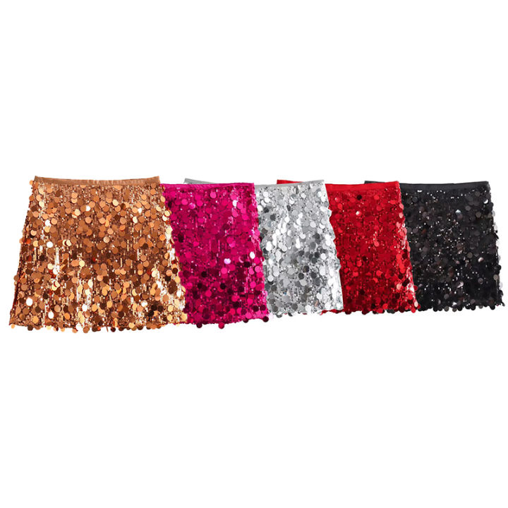 Willshela Women Fashion With Sequined Solid Side Zipper Mini Skirt Vintage High Waist Female Chic Lady Skirts