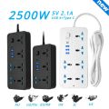 Universal Power Strip Electric Socket 4 6 OUTLETS EU UK US AU KR Plug 2500W with Usb Type-c 5V 2.1A Extension Cable Table Socket. 