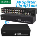 AV Splitte 1 in 8/4 out composite RCA Audio Video Splitter 4/8 way 3 RCA Splitter amplifier Distributor for PS2 DVD Xbox Wii TV. 